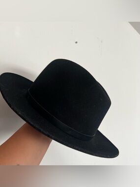rag & bone Black Wool Felt Hat with Ribbon Trim